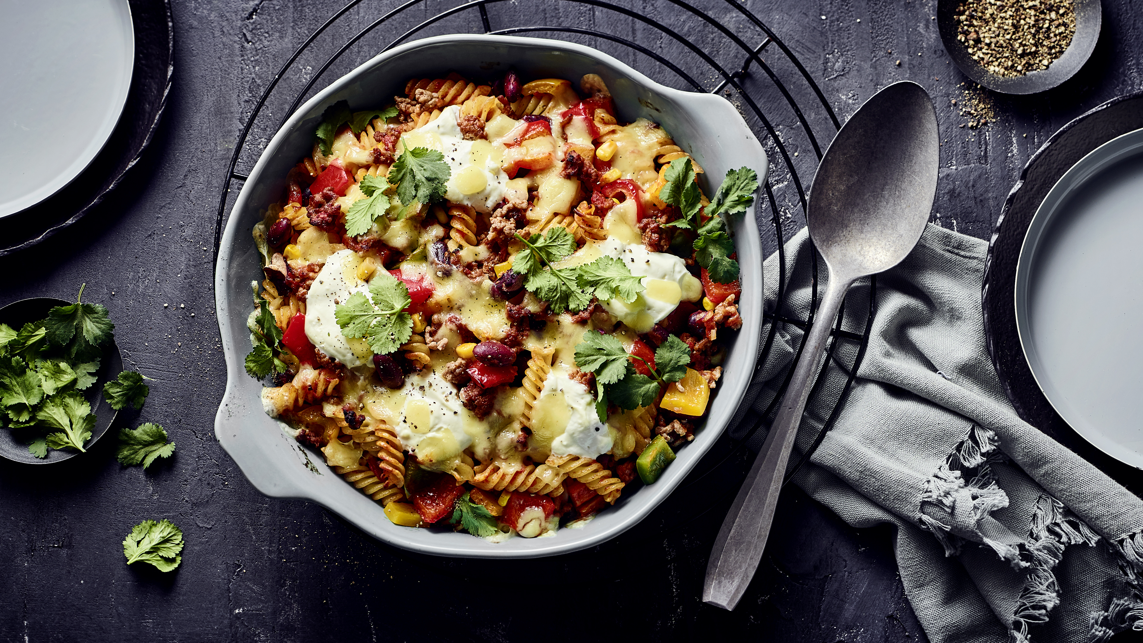 Chili con Carne-Auflauf mit Nudeln