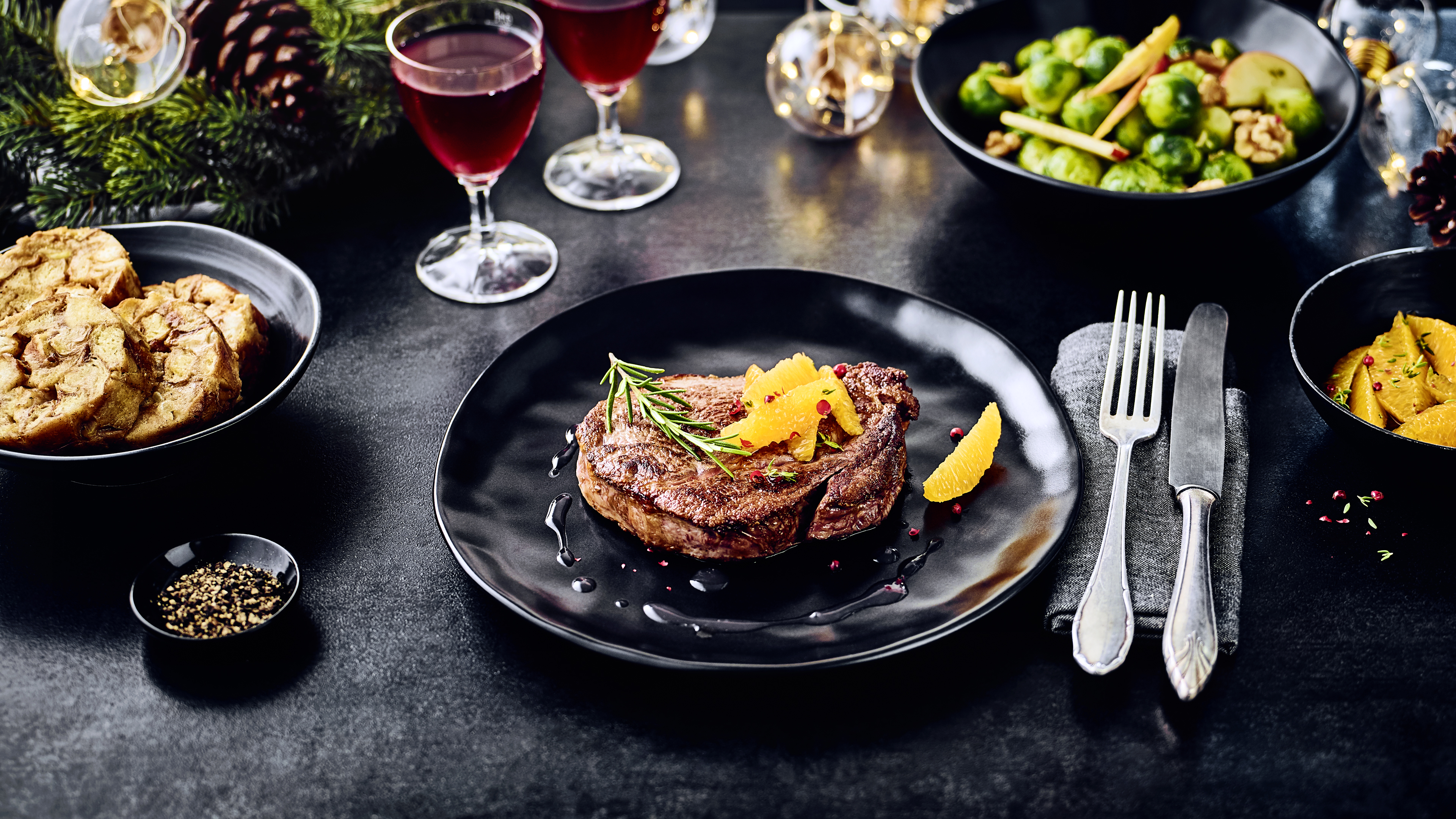 Entrecote mit Spekulatiusknödeln und Rosenkohl