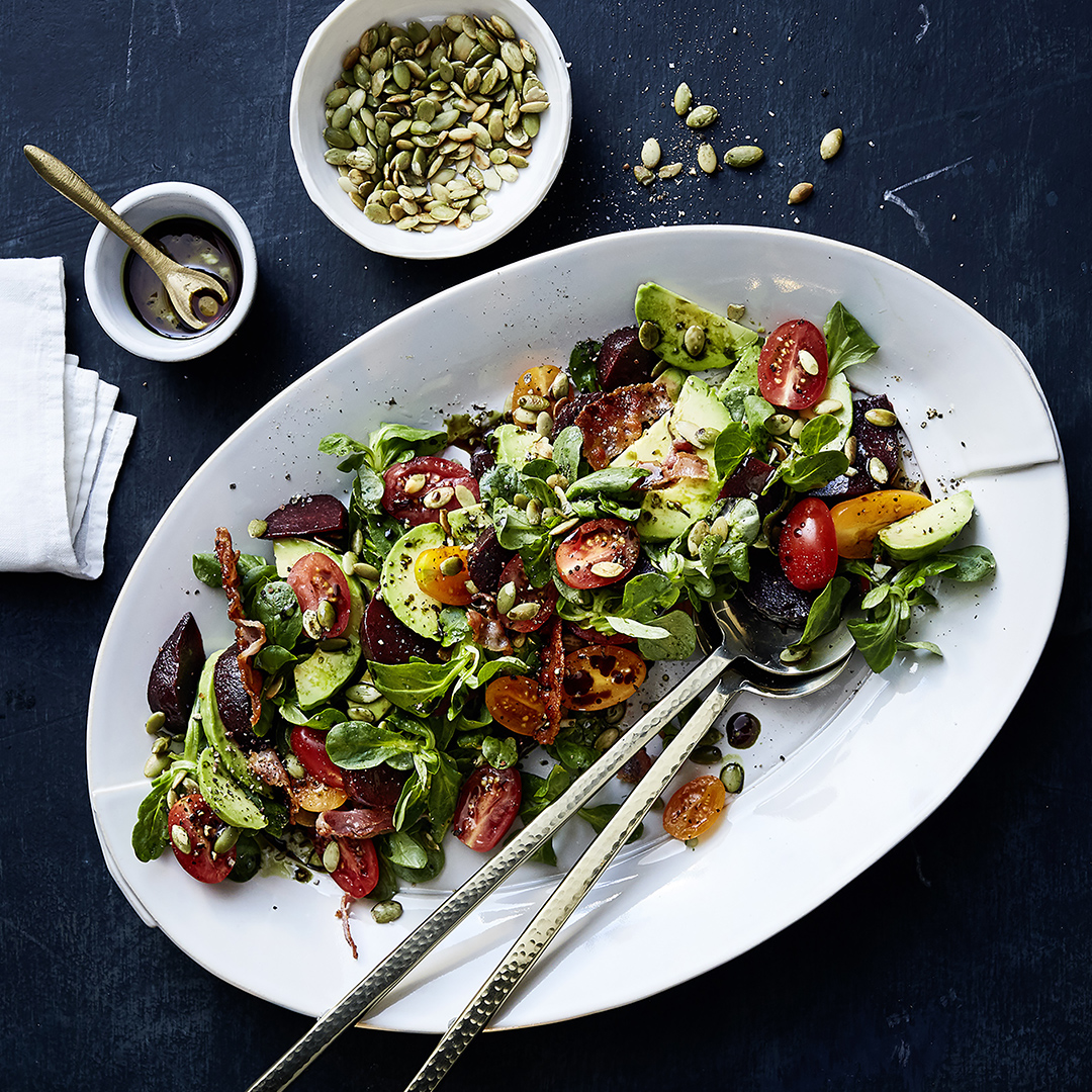 Feldsalat mit Rote Bete und Speck