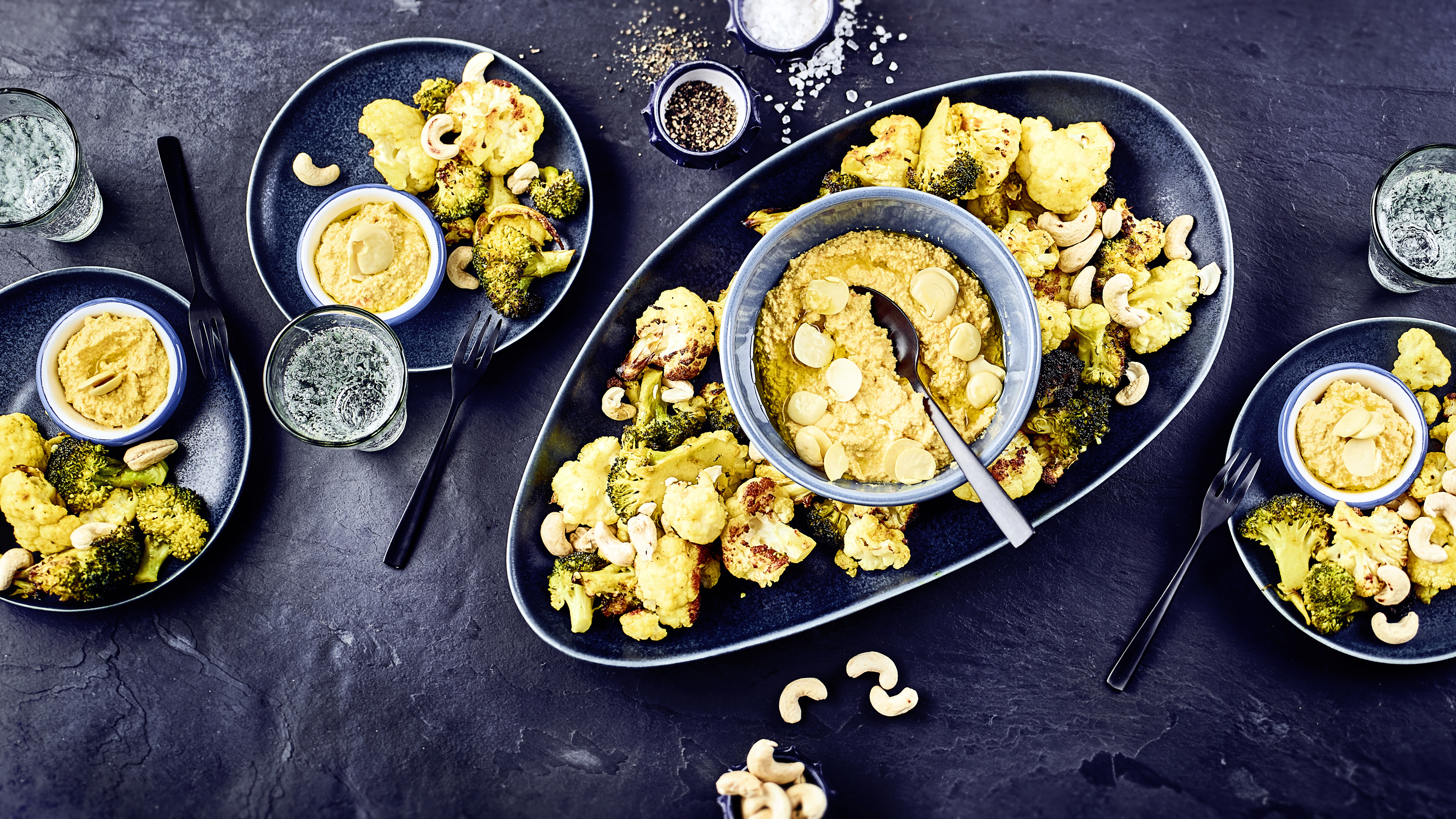 Lupinen-Dip mit geröstetem Blumenkohl