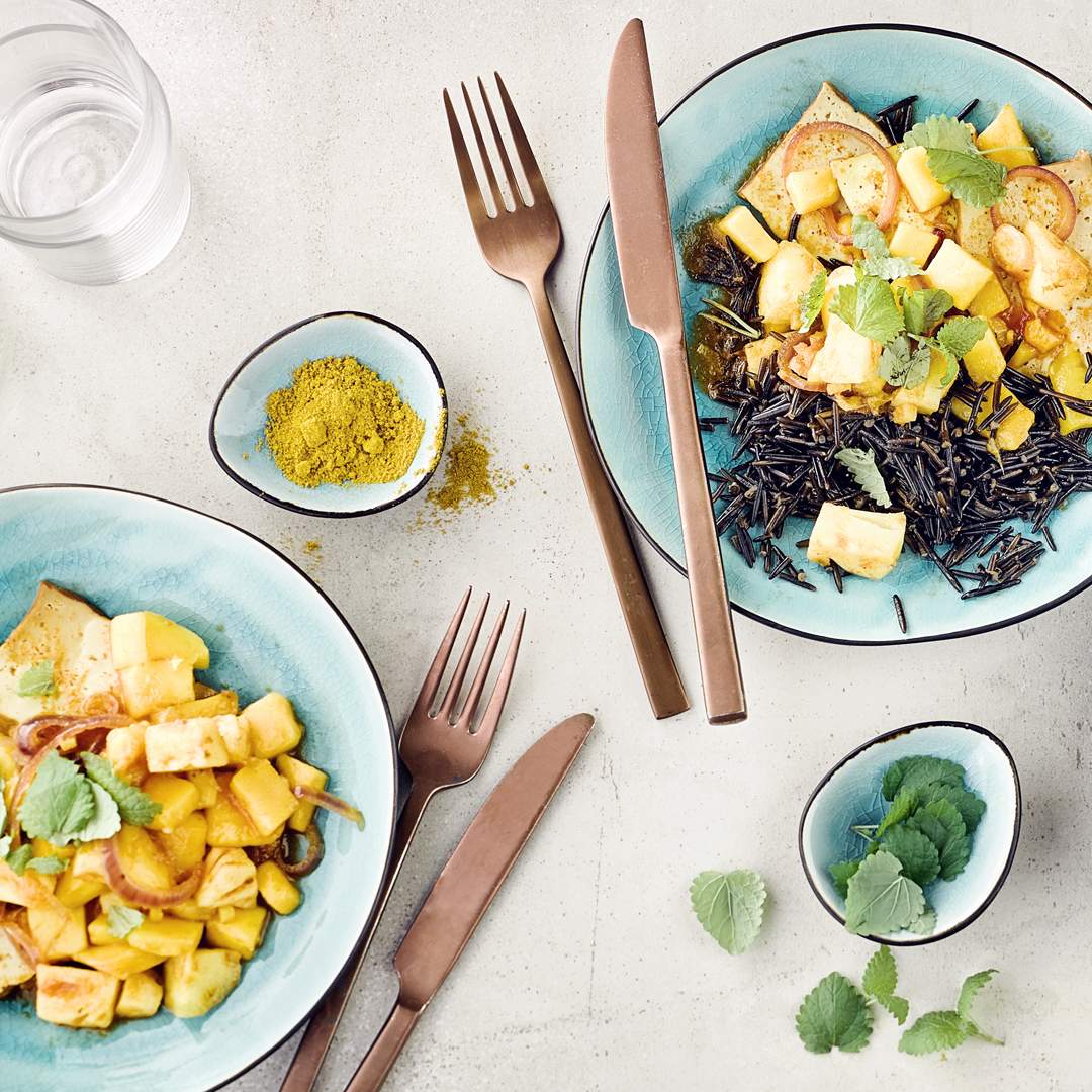 Tofu-Mango-Curry mit Reis