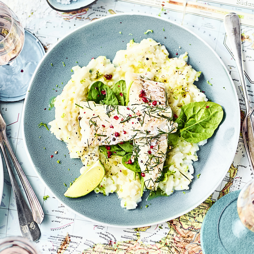 Seelachs auf Limettenrisotto mit Ingwer-Knoblauch-Marinade