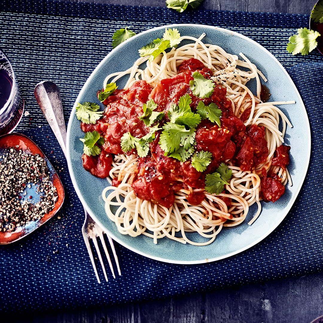 Spaghetti mit scharfer Sauce