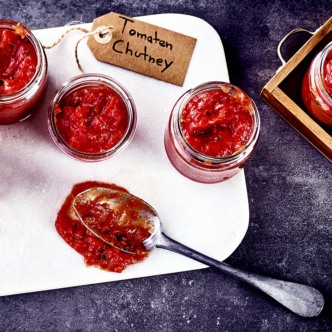 Tomaten-Chutney mit Ingwer, Chili und Honig