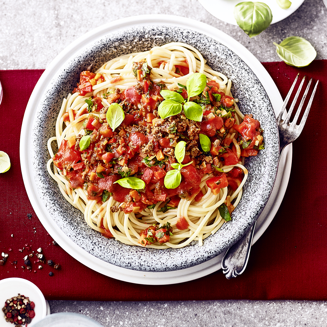 Vegane Spaghetti-Bolognese mit Soja Hack