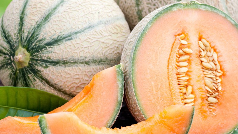 Die Cantaloupe Melone besitzt ein besonders schönes farbiges Fruchtfleisch. 